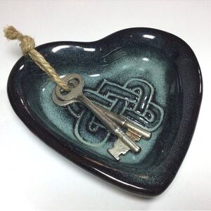 Heart-Shaped Small Clay Dish with Celtic Knot Design Lentz Pottery